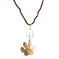Bling Pawprint With Jewel Long Maroon Beaded Necklace