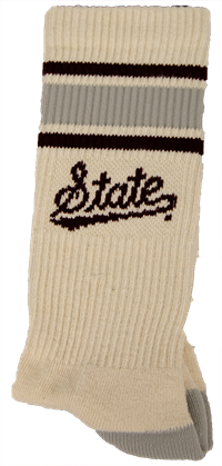 Vintage State Script Maroon & Gray Stripes Crew Socks