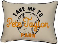 Little Birdie "Take Me To Pete Taylor Park" over Baseball Pillow with Piping