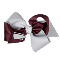 Beyond Creations XL Crisscrossed Maroon and White w/ Megaphone Hair Bow