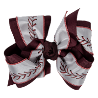 Beyond Creations LG Baseball Stitch Over Maroon Hair Bow