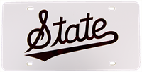 Maroon State Script with White Background Auto Front Tag