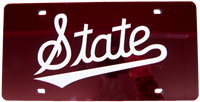 White State Script with Maroon Background Auto Front Tag