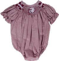 Vive La Fete Infant Girls Banner M Bulldog Face Smocked Gingham Bubble