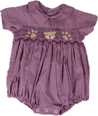 Southern Saturday Infant Boys Smocked w/ Collar Gingham Bulldog and Paws Bubble