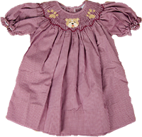 Southern Saturday Infant Bishop Smocked Gingham Bulldog and Paws Dress