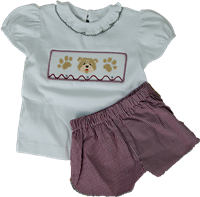 Southern Saturday Infant Girls Smocked Bulldog and Paws Top w/ Gingham Bloomers Set