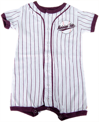 Infant Pinstripe Baseball Mississippi State Scirpt Snap Button Up Romper