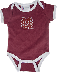 Two Feet Ahead M Over S Baby Onesie with White Trim