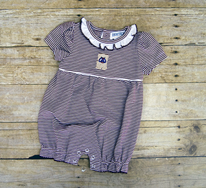 Ishtex Baby Striped Bulldog Appliqué Romper with Snaps