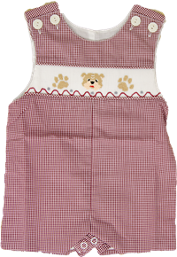 Southern Saturday Infant Smocked Gingham Bulldog and Paws Romper