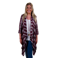 Ug Apparel Maroon Plaid Cardigan