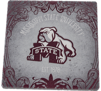 Bulldog and Banner M with Floral Border Sqaure Coaster