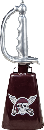 Sword Handle Cowbell with Skull and Cross Swords