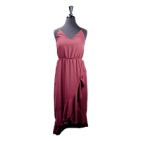 Solid Maroon Ruffle Down Spaghetti Strap Long Dress