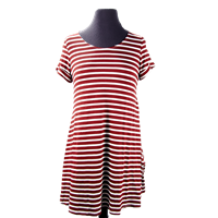 Rolled Sleeves Maroon And White Stripe Dress