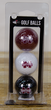 3pk Tri-Color Banner M Golf Balls Maroon White Black