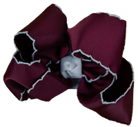 Maroon Hair Bow with White Crochet Trim and White Knot