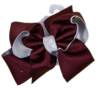 Maroon Over White Layered Hair Bow with White Knot
