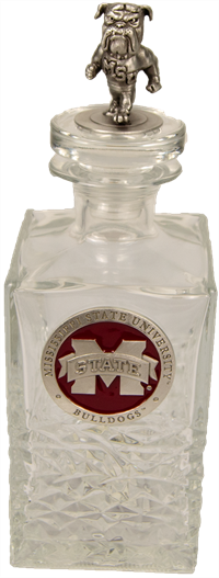 25 oz Banner M 3D Bulldog on Top Ripple Glass Decanter