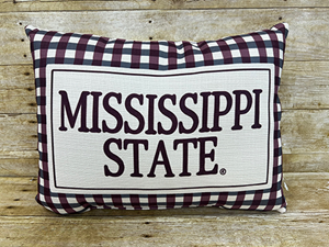Little Birdie Mississippi State Gingham Pillow