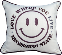 Little Birdie Love Where You Live Mississippi State Circle with Smiley Face Pillow
