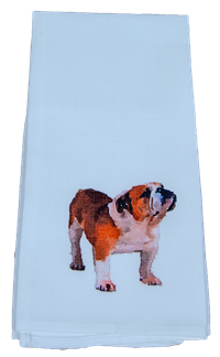 Standing Bulldog Watercolor Tea Towel