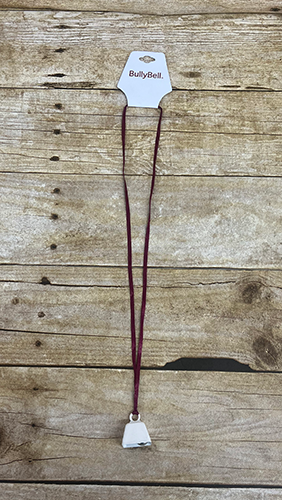 Cowbell Necklace Maroon with White Ribbon