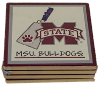 Magnolia Lane MSU Bulldogs Banner M Cowbell 4pc Coaster Set