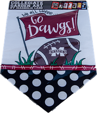 Collegiate We All Cheer Go Dawgs with Footballs & Polka Dots 12x18 Garden Flag