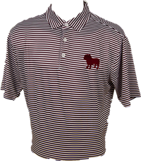 Antigua Live Dog Maroon on White Stripe Mens Polo