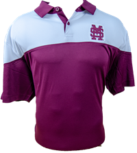 Columbia Golf White Shoulders Maroon Bottom M over S Polo