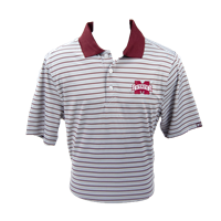 Cutter And Buck Surge Stripe Banner M Maroon Collar Short Sleeve Polo