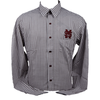 Antigua Maroon and White Checkered Long Sleeve Button-down w/ M Over S