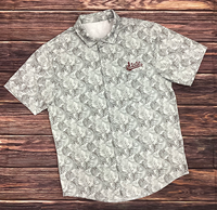 Antigua Tamp Monstra Leaf State Script Short Sleeve Button Up