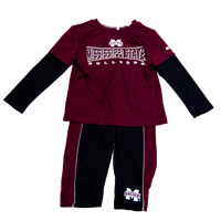 Toddler Pointer Mississippi State Short Sleeve with Long Sleeve Undershirt And Pants Set
