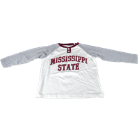 Toddler Vintage Mississippi State Henley with Grey Sleeves