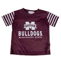 Toddler Maroon Shirt with Striped Short Sleeves