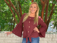Be Stage Button Down Front Tie Top with Bell Sleeves