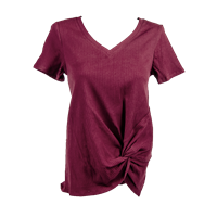 Doe & Rae Vneck Ribbed Top with a Side Twist