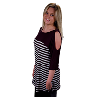Bamboa Stripe Cold Shoulder 3 Quarter Sleeve Top