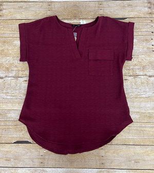 Blu Pepper Maroon Cap Sleeve Top with Button Deail Back