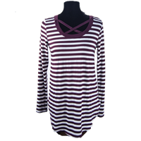 Criss Cross Neckline Striped Long Sleeve Tee