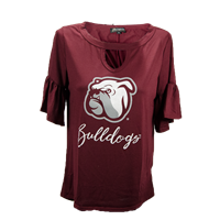 Keyhole Bulldog Face Ruffle Top