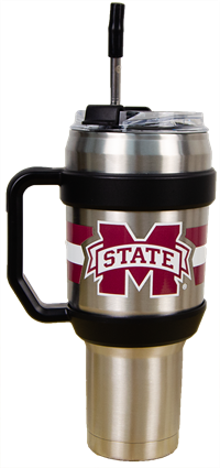 Gametime 40oz Banner M Maroon & White Stripe Tumbler with Metal Straw