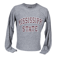 Russell Arched Wordmark Long Sleeve Shirt Maroon and White Letting
