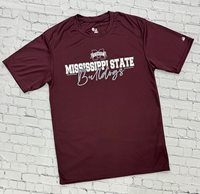 Badger Mississippi State Block Bulldogs Script Banner M Dri-Fit Short Sleeve Tee