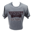 Russell MS Wordmark Gray White Outline Softball Short Sleeve Tee