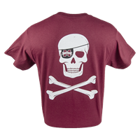 Mississippi State Wordmark Tee with Skull and Crossbones with Banner M Eyepatch Tee
