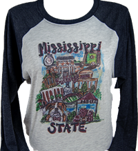 Mississippi State Icons Watercolor Raglan Tee